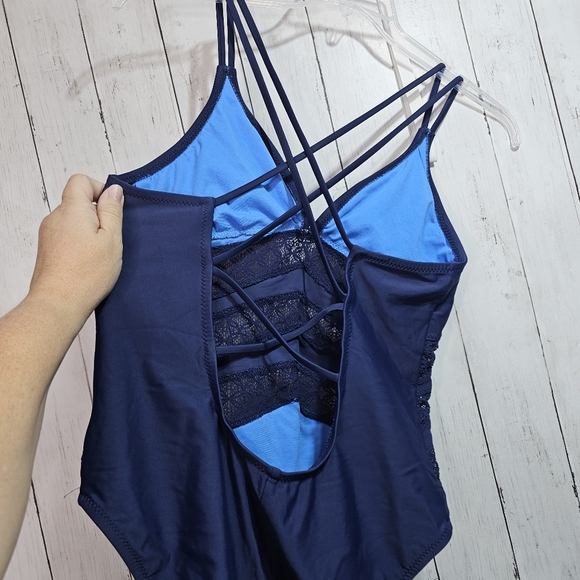 Mossimo High Waist One Piece Swimsuit Lace Inset V-Neck Strappy Back Size XL. - Picture 5 of 10